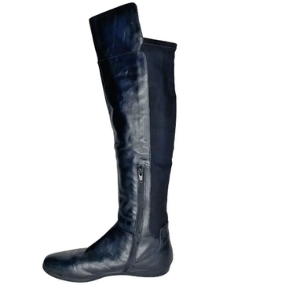 Nine West Cybercore Black Leather Flat Over The Knee Boots Size 7